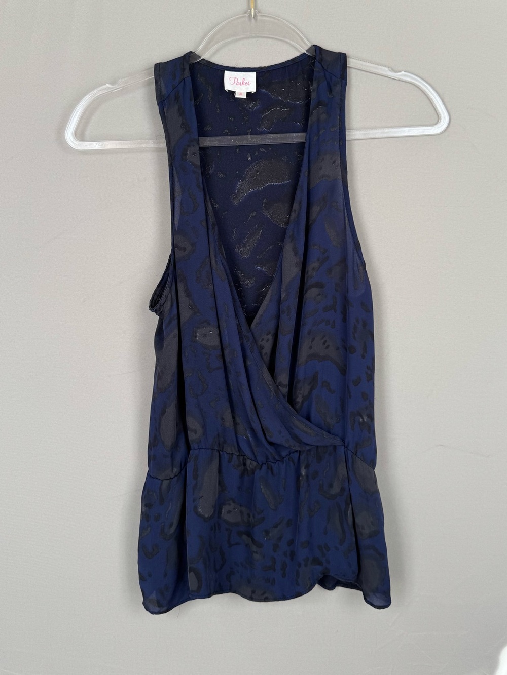 VINTAGE y2k-era Parker 100% silk sleeveless black & blue faux-wrap top Medium